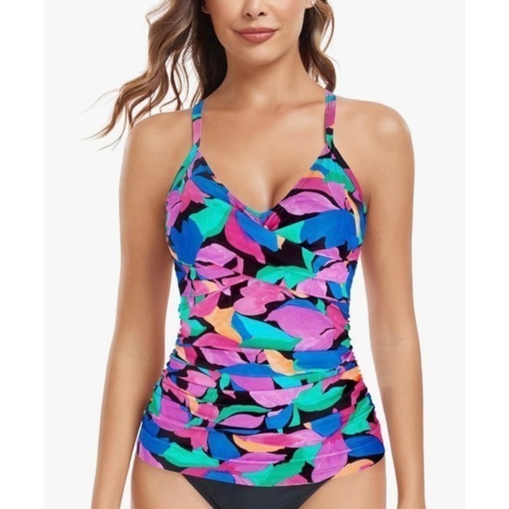 NEW‎ Relleciga 90's Style Plus Size 2XL Colourful Tankini Top Tummy Control